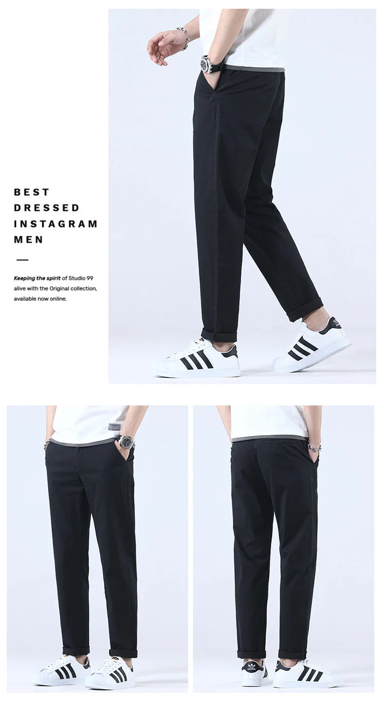 2024 Breathable 98% Cotton Thin Soft Fabric Men's Casual Pants Male Korean Summer New Brand Jogging Work Straight Slim Trousers