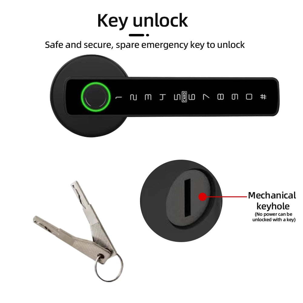 RAYKUBE Tuya BLE Fingerprint Door Lock Digital Electronic Lock with Password/Key/IC Card/ Smartlife/ Tuya APP Unlock