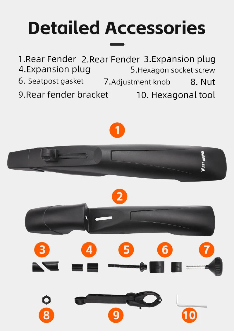 WEST BIKING Quick Release Bicycle Fender Adjustable Widen MTB Bike Mudguard For 26/27.5/29 In Mountain Bike Cycling Accessories