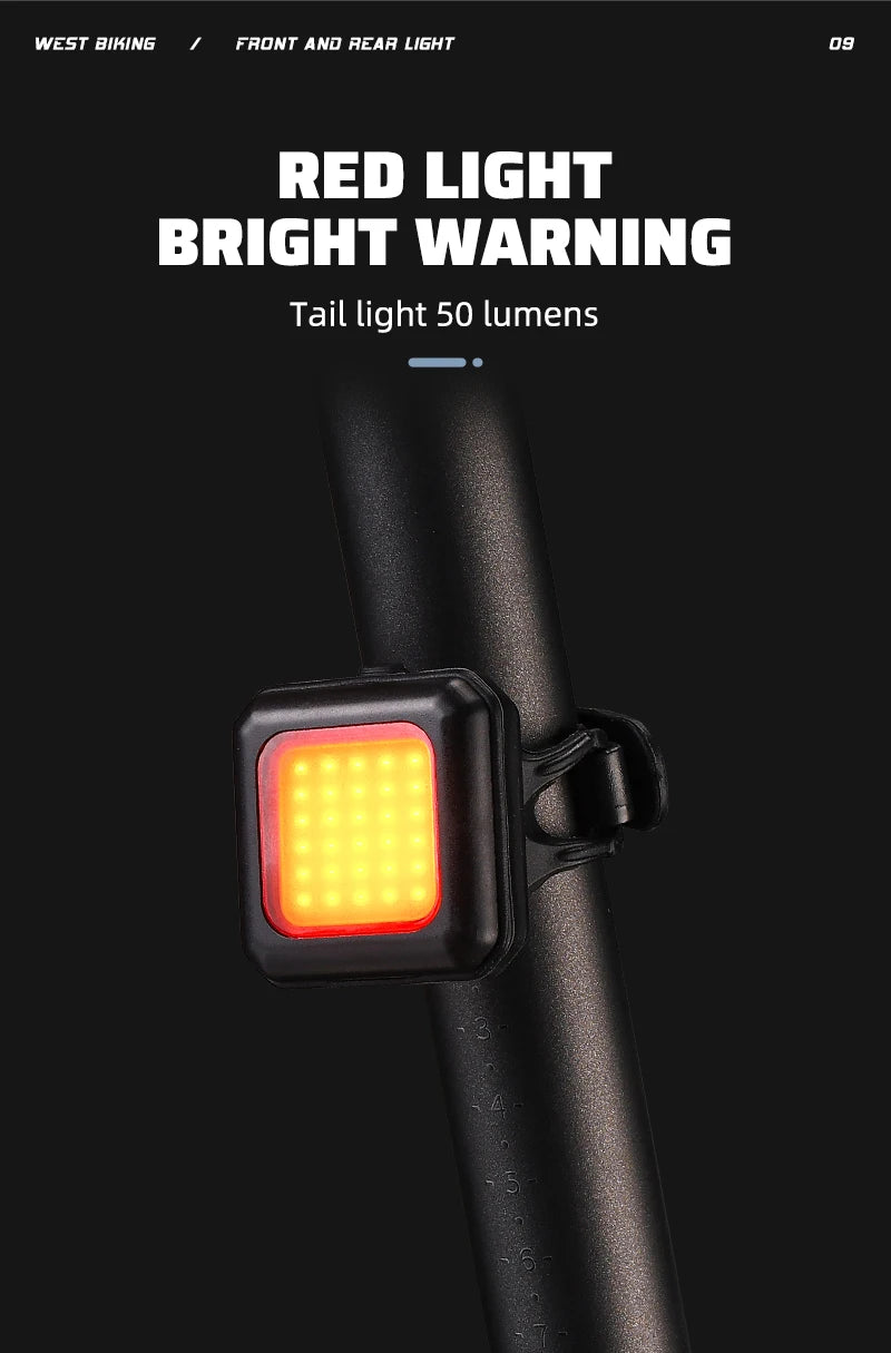 WEST BIKING Bike Light Cycling Bicycle Front Rear Light Type-C Charge Headlight Light Warning Taillight LED Lantern Bike Parts
