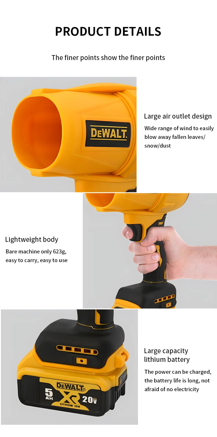 Dewalt Brushless Air Blower 30000RPM Cordless Turbo Fan Handheld Violent Fan Dryer 20V Rechargeable Dust Blowing Tool