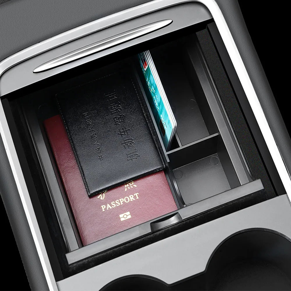 Car Storage Box For Tesla 2023 Model Y 2024 Model 3 Center Armrest Hidden Box Cup Holder Console Organizer Car Box Accessories
