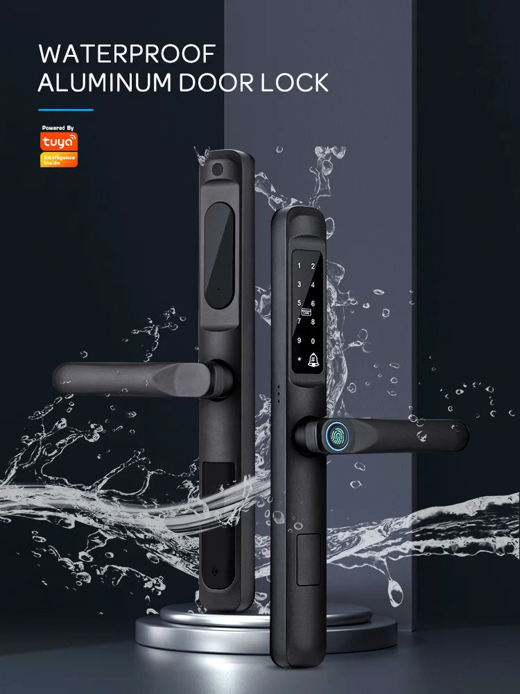 85/92mm Waterproof High-End Outdoor Fingerprint TUYA WIFI APP RFID Card Code Keyless Smart Electronic Door Lock Aluminum Home