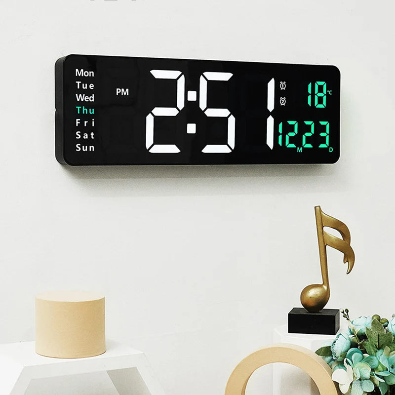 Wall-mounted Digital Wall Clock With Remote Control Large Wall Clocks Temp Date Week Display Power Off Dual Alarms Table Clock