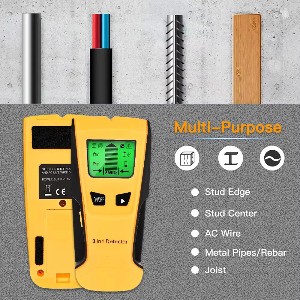 Wall Scanner 3 In 1 Metal Detector Find Metal Wood Studs AC Voltage Live Wire Detect Electric Box Finder Wall Detector