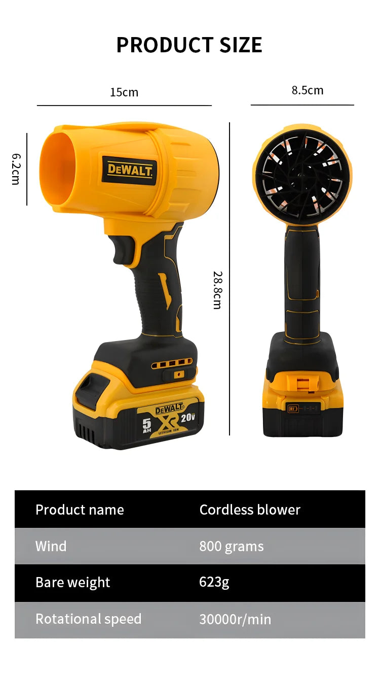Dewalt Brushless Air Blower 30000RPM Cordless Turbo Fan Handheld Violent Fan Dryer 20V Rechargeable Dust Blowing Tool