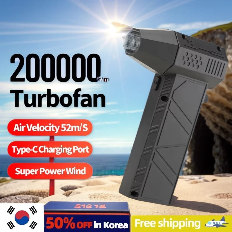 Violent Fan 300000RPM Powerful Air Blower Vacuum Dust Cleaner Type-C Charging Strong Winds 53m/s Brushless Turbo Jet Blower 