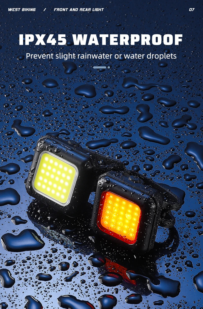 WEST BIKING Bike Light Cycling Bicycle Front Rear Light Type-C Charge Headlight Light Warning Taillight LED Lantern Bike Parts