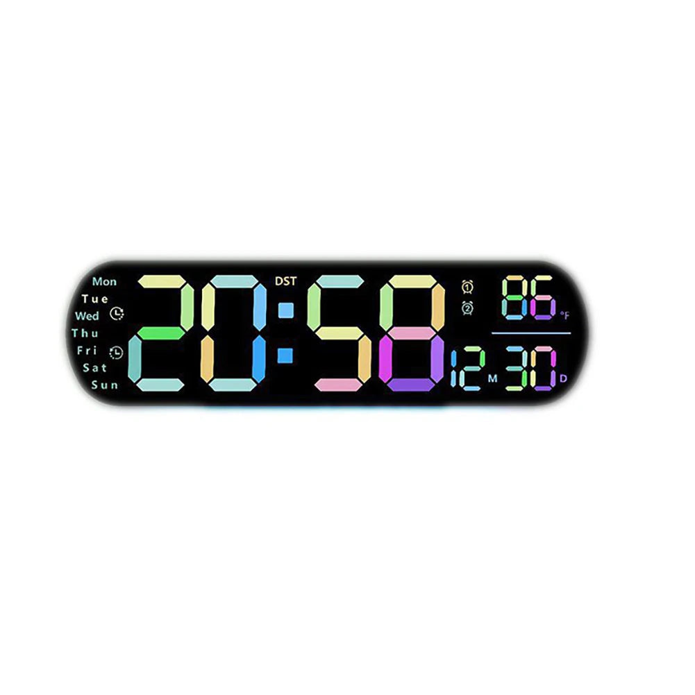 Digital Wall Clock LED Alarm Clock with Large Display Remote Control 9 Colored Ambient Lights Brightness Adjustable Clock
