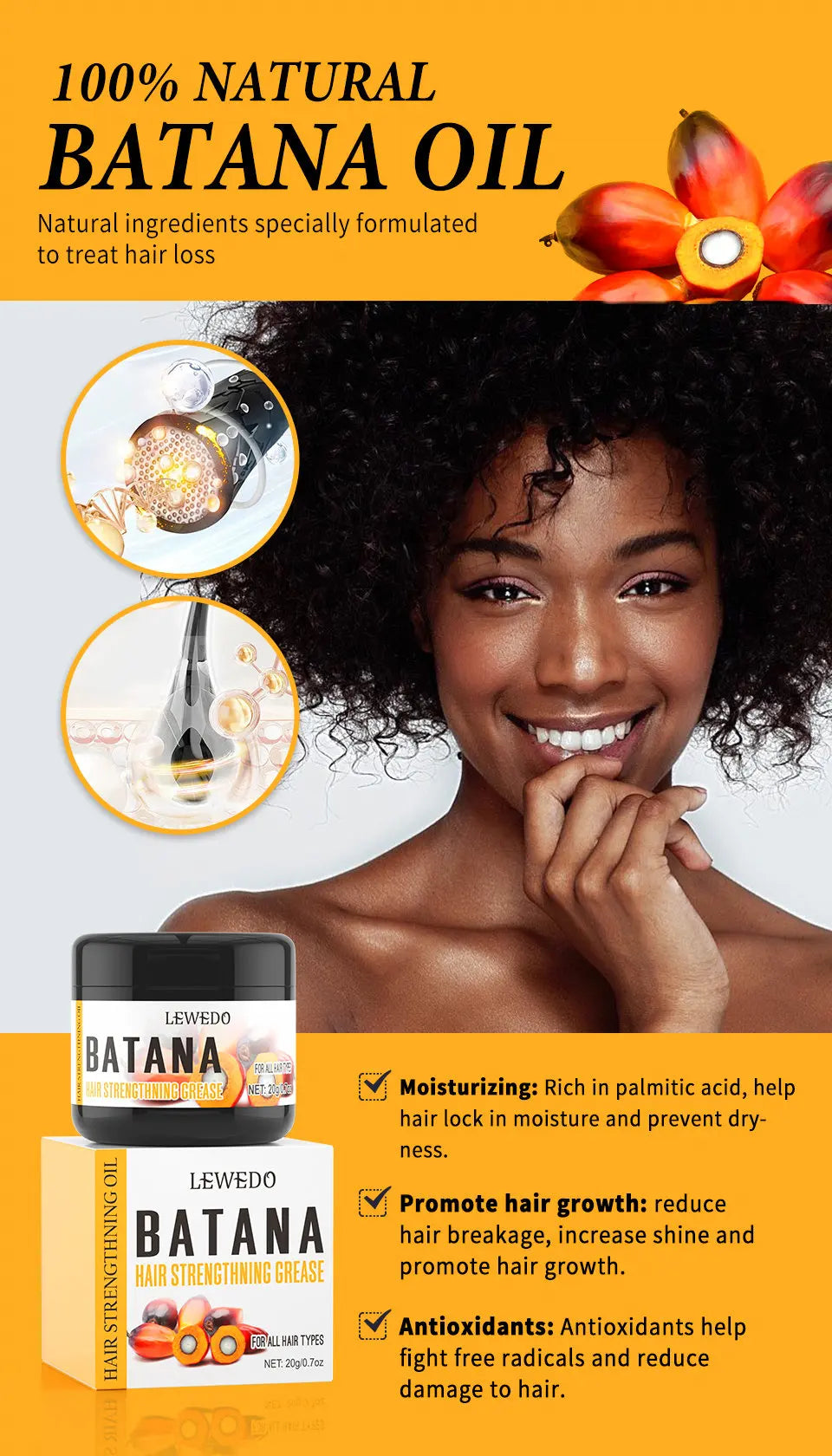 Batana Oil Africa Women Traction Alopecia Treatment Batana Hair Spray 100% Natural Hair Regrowth Hair Loss Crazy Fast Growth Oil