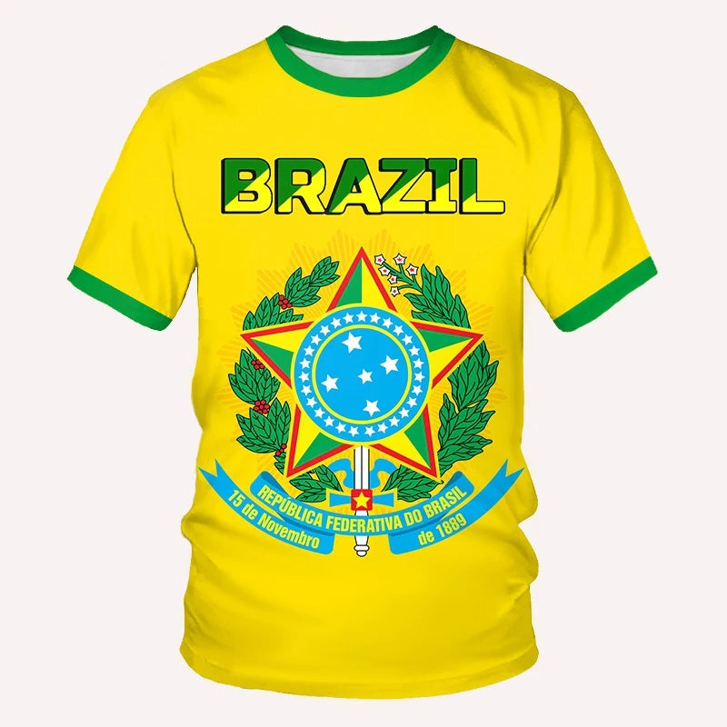 Street Fitness T-Shirt Brazil Flag Men's 3D Summer Fashion Casual Creative Trend Printing High Quality Round Neck Short Sleeves