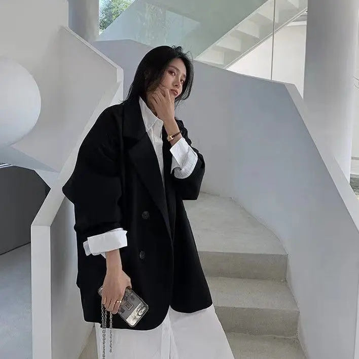 Women's Large Blazer Coats Spring Autumn Fashion Korean Version Loose Top Coat Office Work Clothes Grace Fall Jacket for Women