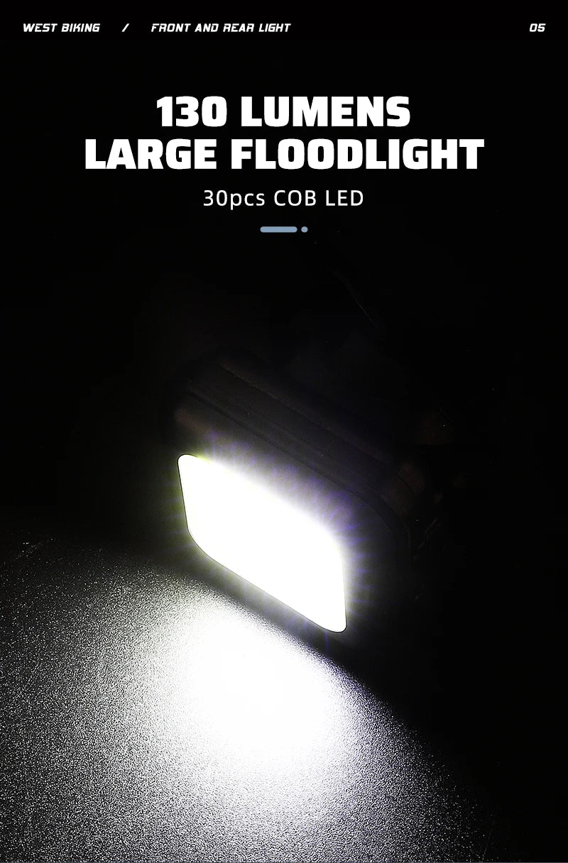 WEST BIKING Bike Light Cycling Bicycle Front Rear Light Type-C Charge Headlight Light Warning Taillight LED Lantern Bike Parts