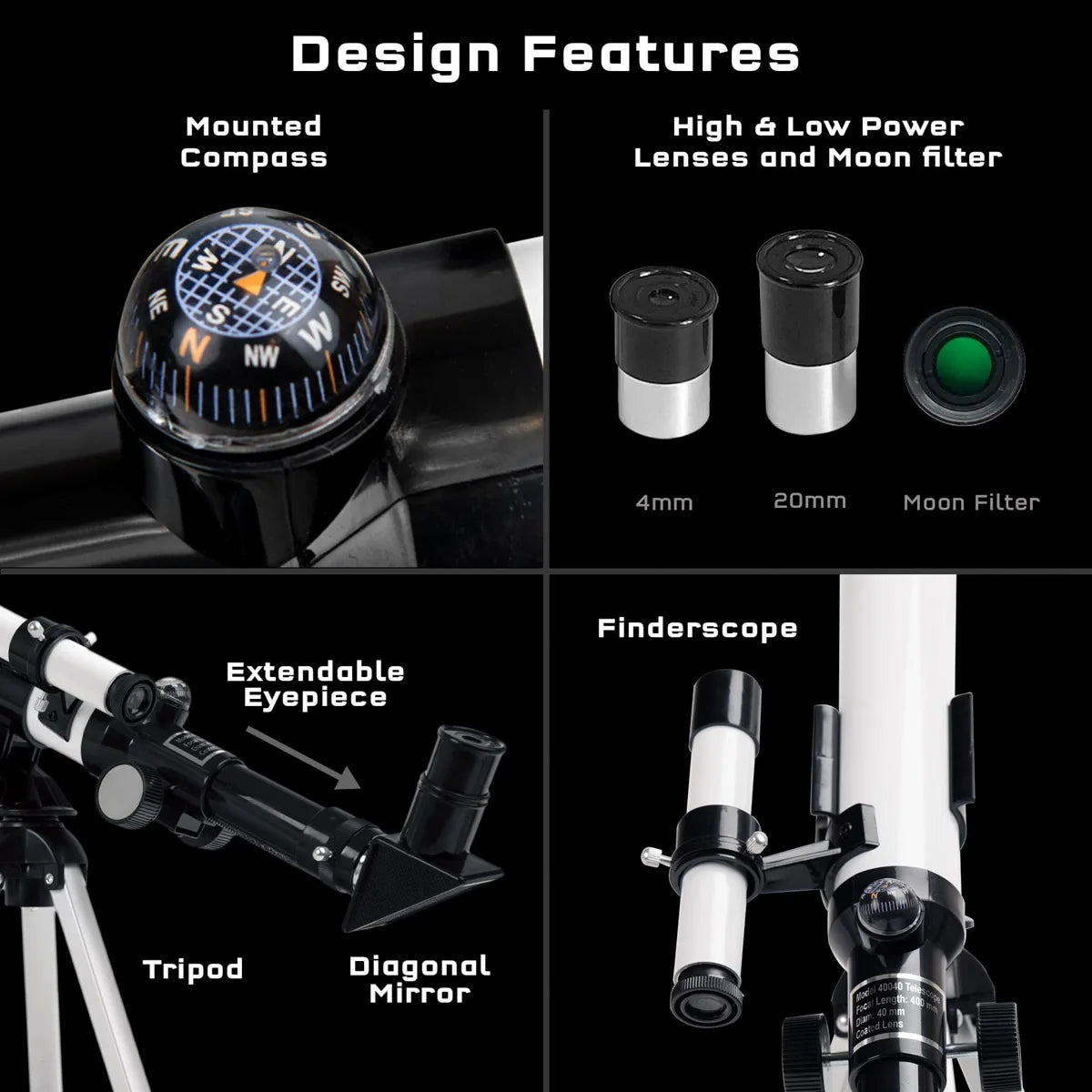 40040 Astronomical Telescope Monocular Professional Astronomical Telescope Reflecting Spyglass Camping for Travel Children Gifts