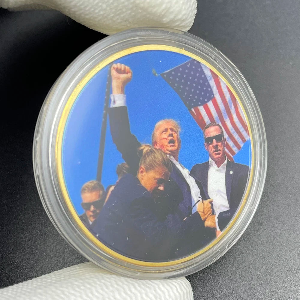 Attack on Trump Challenge Coin 2024 US President 47th Gold Coin Collectibles USA Fight Commemorative Medal in Capsule