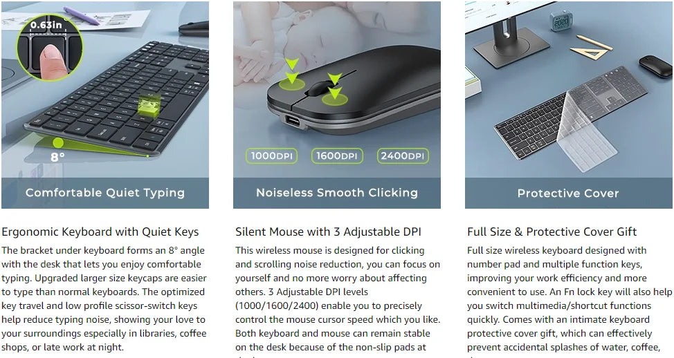Seenda Wireless Bluetooth Keyboard and Mouse Combo Multi-Device Rechargeable Slim Keyboards and Mice for Win MacBook Pro Air