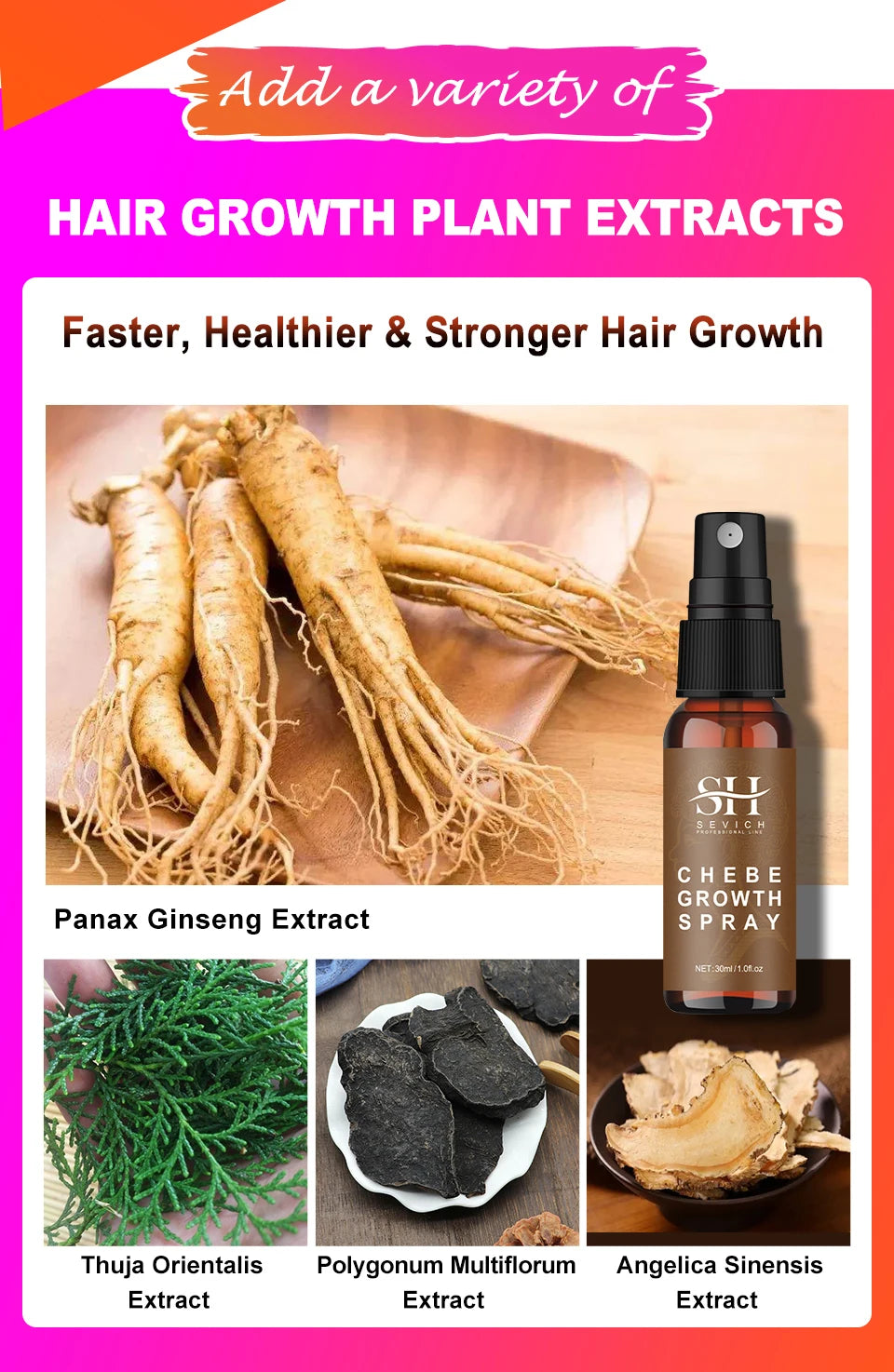 Sevich Chebe Hair Growth Spray 30ml Africa Traction Alopecia Hair Thickening Oil Anti Hair Loss Treatment Spray Hair Scalp Care