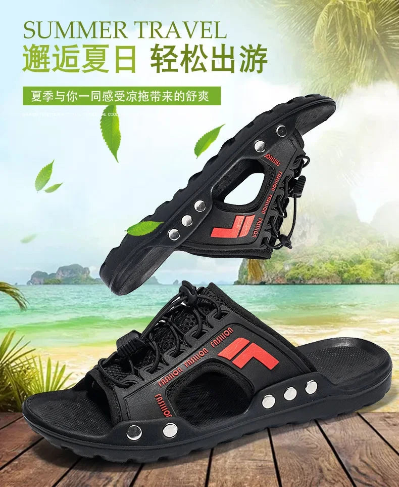New men's sandals summer slippers leather face lazy shoes trend breathable beach shoes