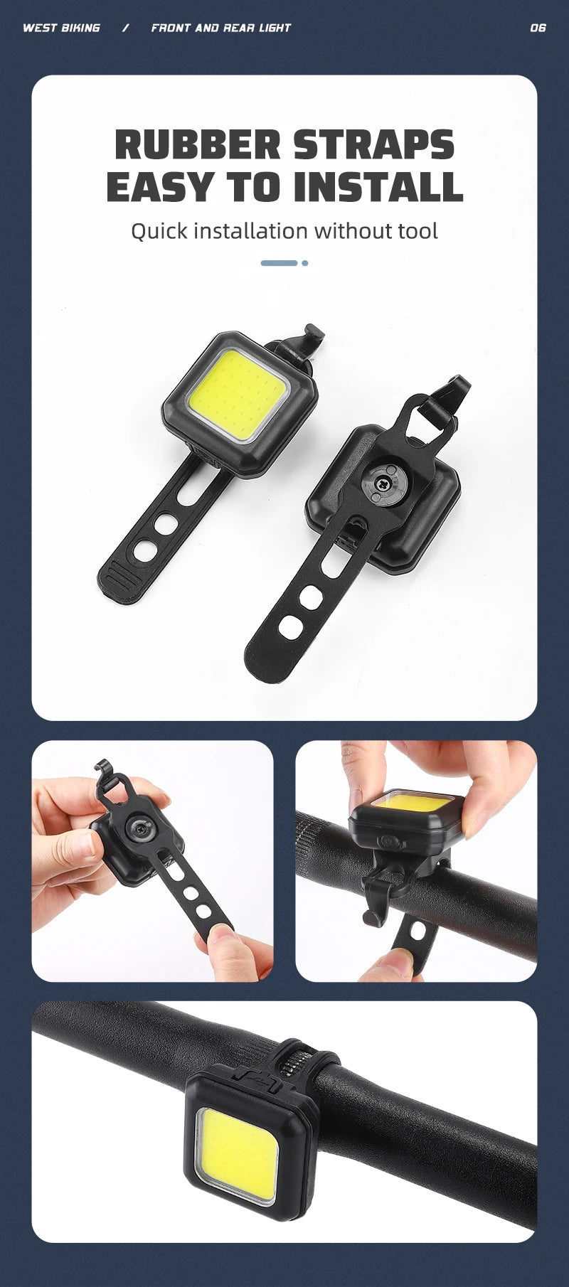 WEST BIKING Bike Light Cycling Bicycle Front Rear Light Type-C Charge Headlight Light Warning Taillight LED Lantern Bike Parts