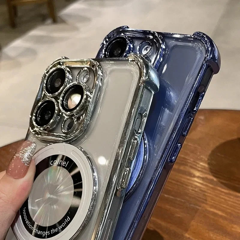 Luxury Plating Shockproof Magnetic Bracket Case For iPhone 15 16 11 12 13 14 Pro Max Plus XR For Magsafe With Holder Stand Cover