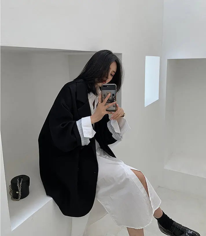 Women's Large Blazer Coats Spring Autumn Fashion Korean Version Loose Top Coat Office Work Clothes Grace Fall Jacket for Women