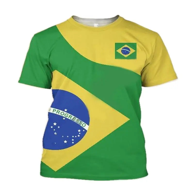 Street Fitness T-Shirt Brazil Flag Men's 3D Summer Fashion Casual Creative Trend Printing High Quality Round Neck Short Sleeves