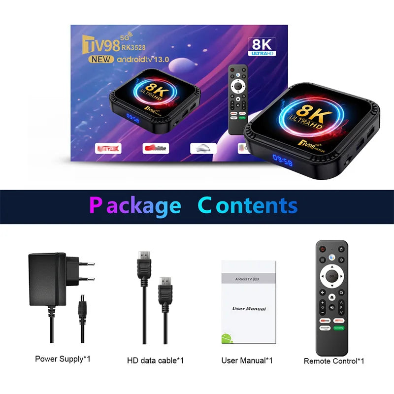 Salange TV98 ATV Ultra HD 8K Smart TV Box Android13 RK3528 2GB16GB 4GB 32/64GB Dual Wifi BT5.0 2.4G&5G Media Player Set Top Box