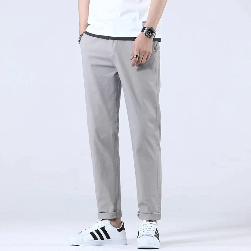 2024 Breathable 98% Cotton Thin Soft Fabric Men's Casual Pants Male Korean Summer New Brand Jogging Work Straight Slim Trousers