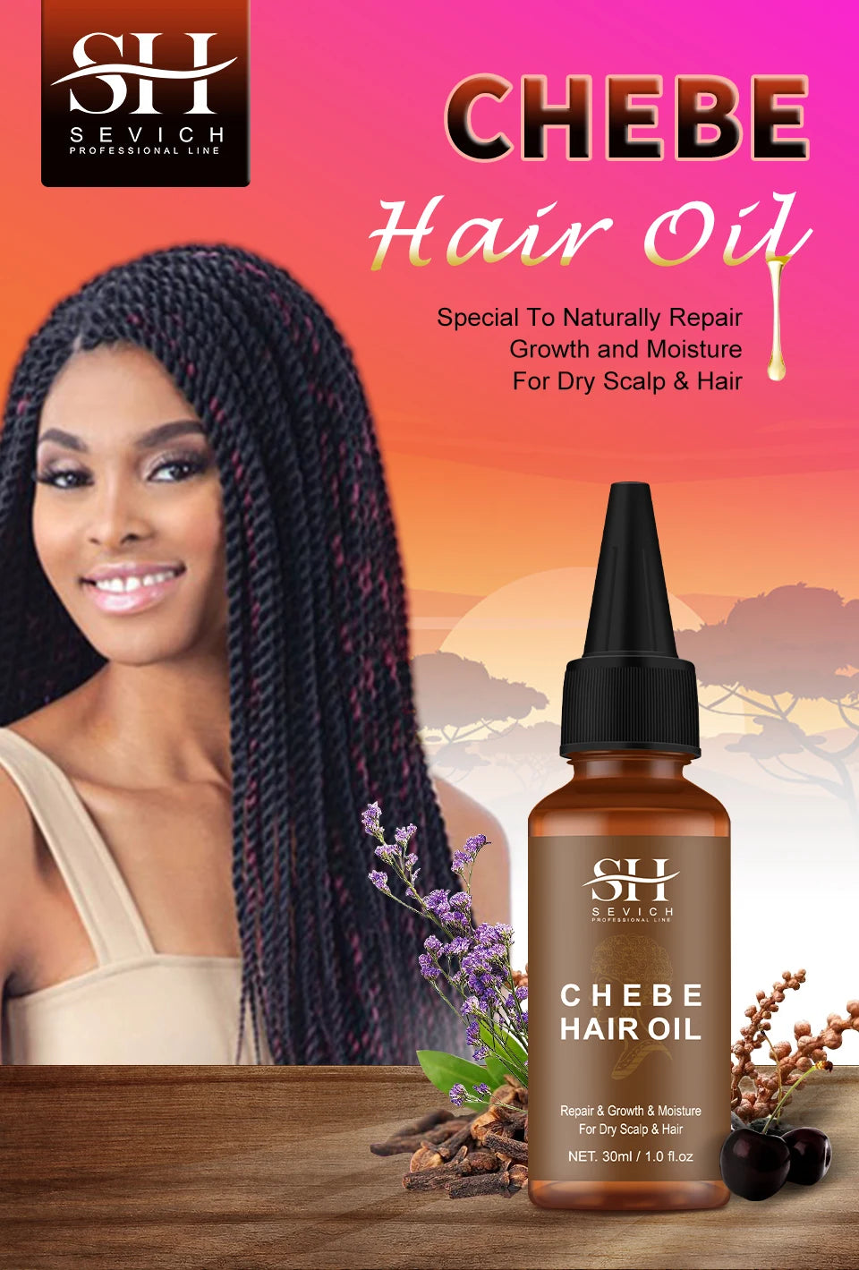 Sevich Chebe Hair Growth Spray 30ml Africa Traction Alopecia Hair Thickening Oil Anti Hair Loss Treatment Spray Hair Scalp Care