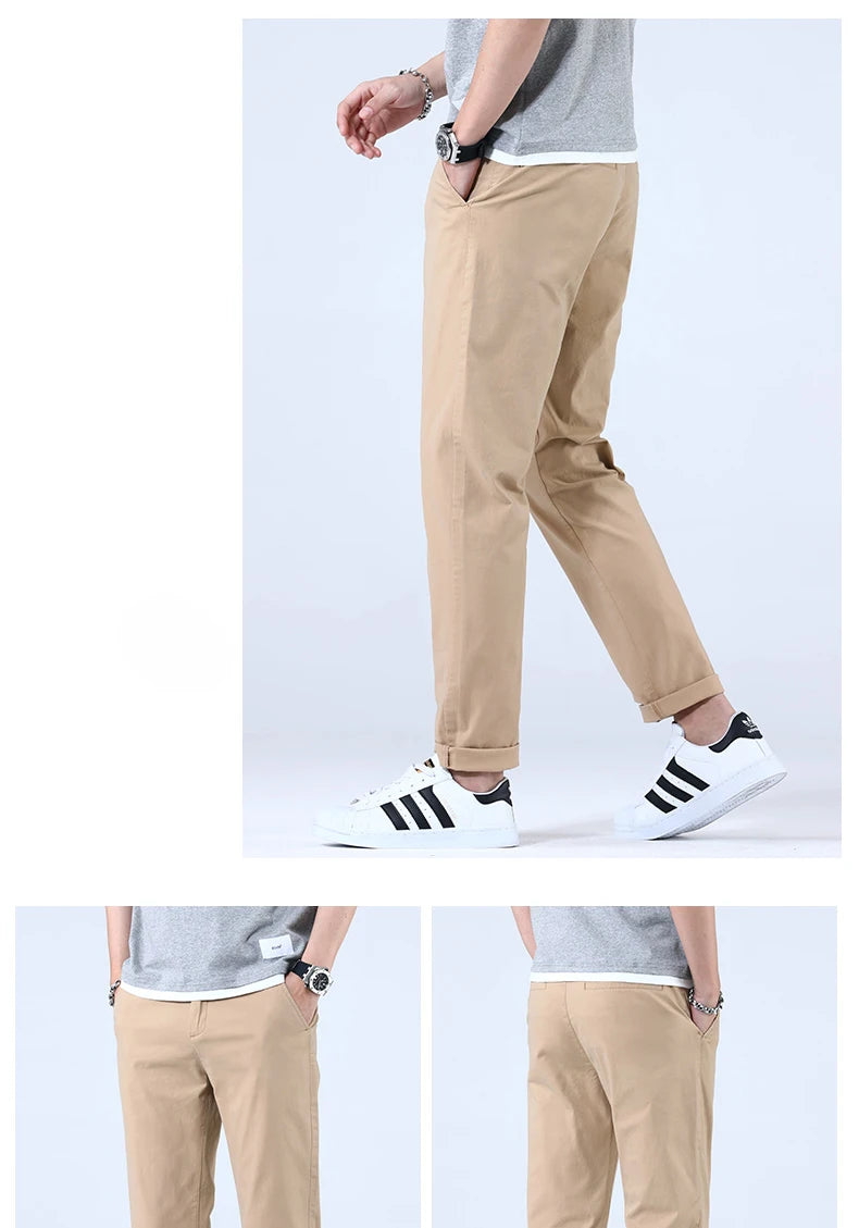 2024 Breathable 98% Cotton Thin Soft Fabric Men's Casual Pants Male Korean Summer New Brand Jogging Work Straight Slim Trousers