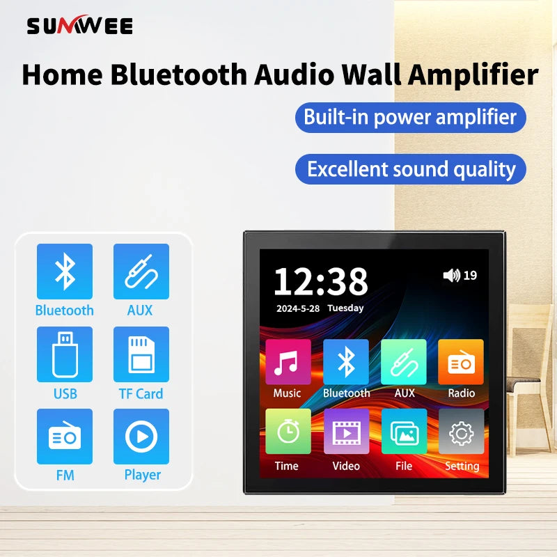 Min Wall Amplifier Bluetooth Smart Home Audio Touch Screen 4*20W Stereo Sound Music Panel background music Ceiling Speaker FM