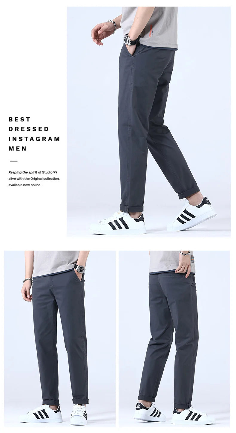 2024 Breathable 98% Cotton Thin Soft Fabric Men's Casual Pants Male Korean Summer New Brand Jogging Work Straight Slim Trousers