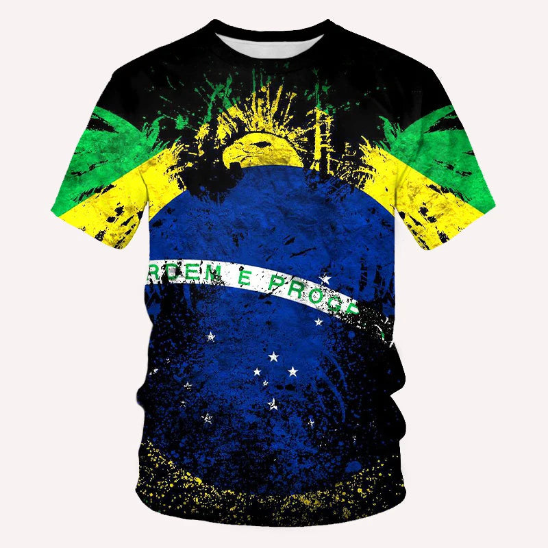 Street Fitness T-Shirt Brazil Flag Men's 3D Summer Fashion Casual Creative Trend Printing High Quality Round Neck Short Sleeves