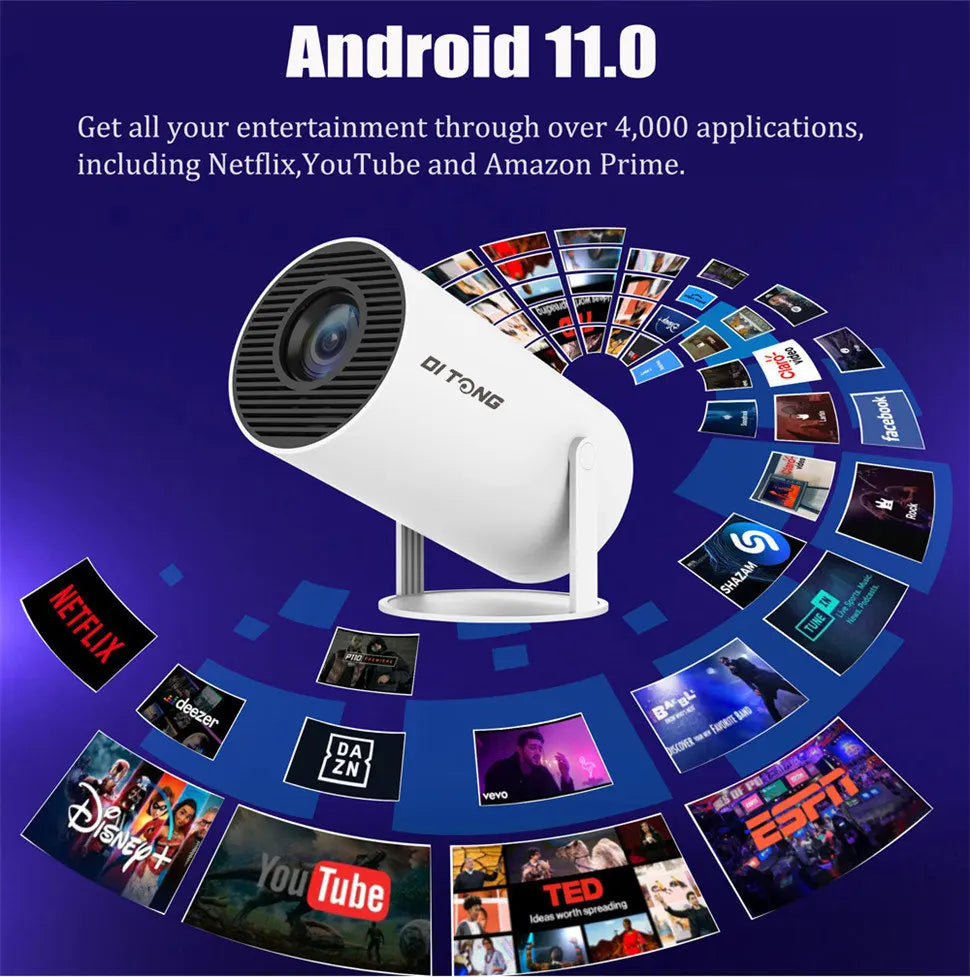 DITONG HY300 Plus HD Projector portatil 4K 1280x720P Android LED Video Home Theater Cinema Phone mini Proyector Movie HY300 pro