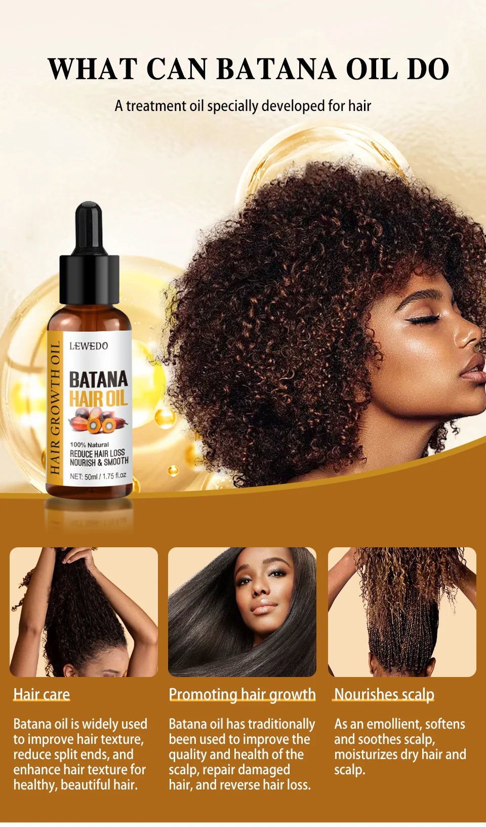 Batana Oil Africa Women Traction Alopecia Treatment Batana Hair Spray 100% Natural Hair Regrowth Hair Loss Crazy Fast Growth Oil