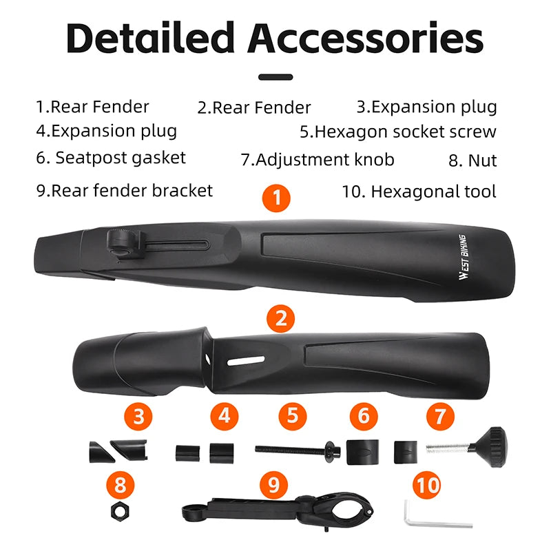 WEST BIKING Quick Release Bicycle Fender Adjustable Widen MTB Bike Mudguard For 26/27.5/29 In Mountain Bike Cycling Accessories