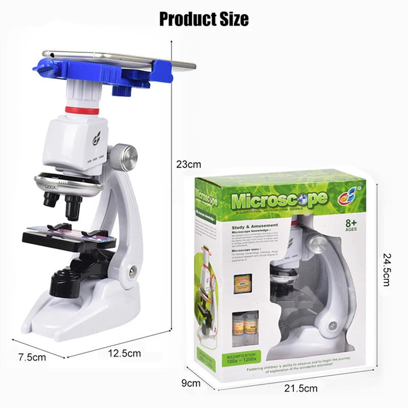 1200X Biological Microscope Kit Lab with LED Microscopio Home School Science Educational Toy Gift Refined Children's Microscope