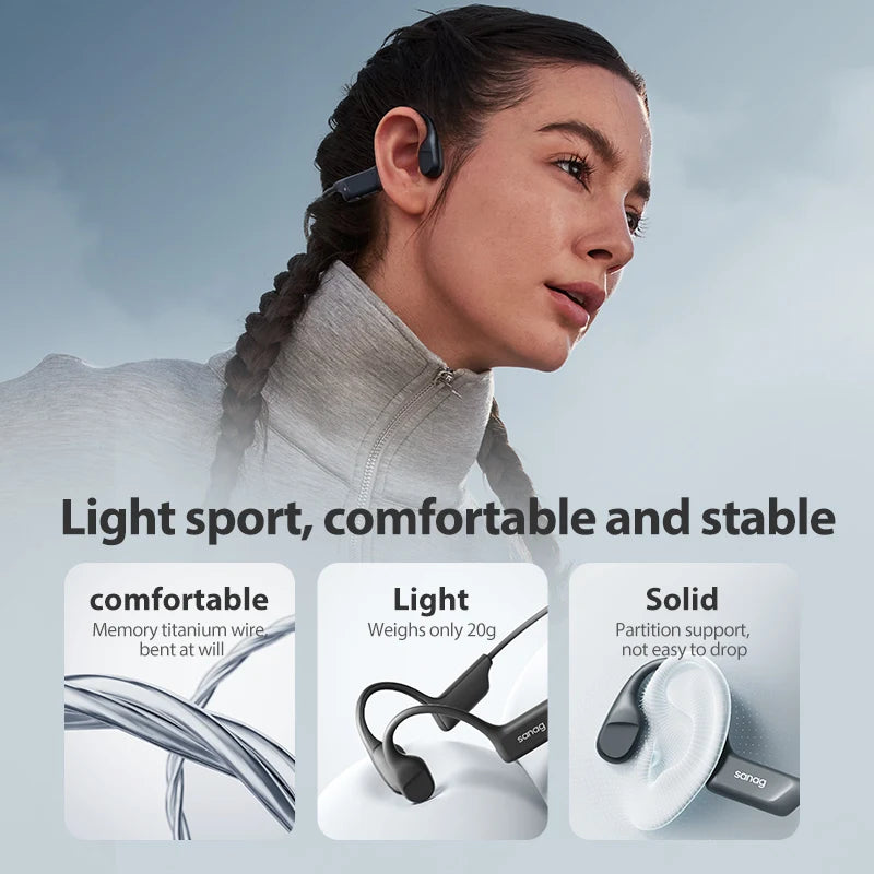 Sanag B22s Bone Conduction Earphone 16Hours Playtime IPX5 Waterproof Bluetooth5.3 Dynamic Spatial Sound Field Headphones