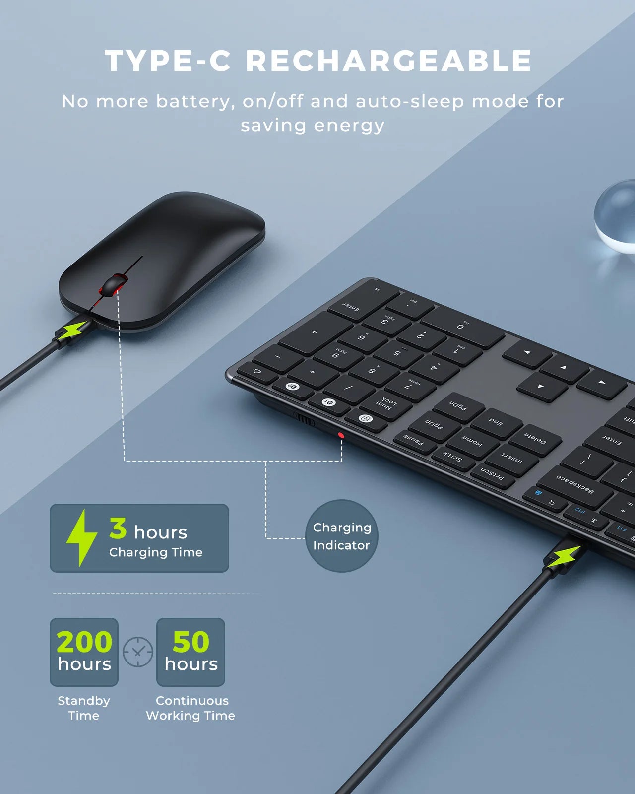 Seenda Wireless Bluetooth Keyboard and Mouse Combo Multi-Device Rechargeable Slim Keyboards and Mice for Win MacBook Pro Air