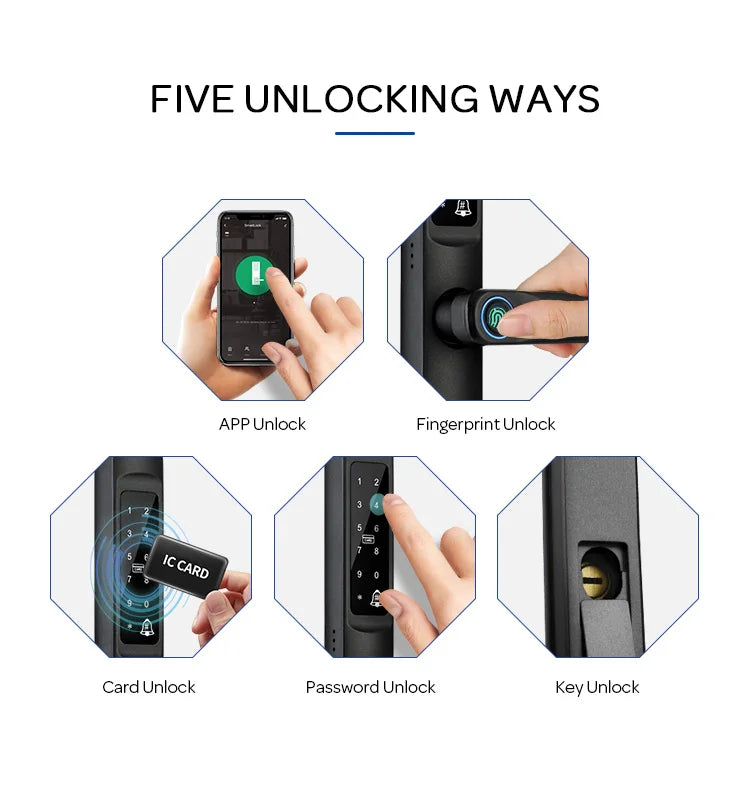 85/92mm Waterproof High-End Outdoor Fingerprint TUYA WIFI APP RFID Card Code Keyless Smart Electronic Door Lock Aluminum Home