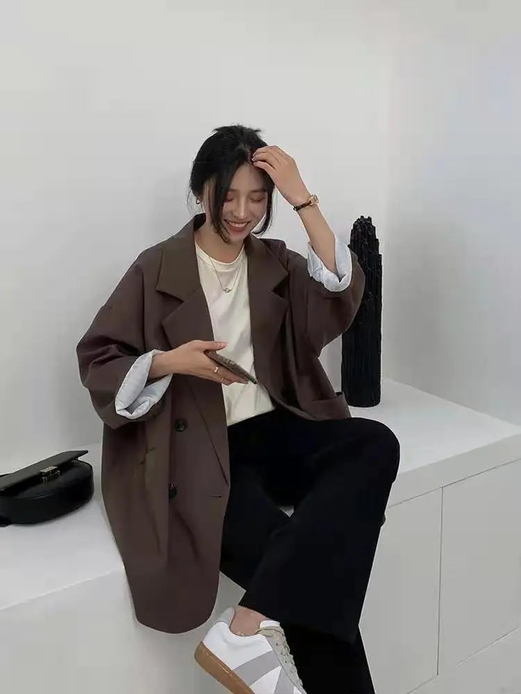 Women's Large Blazer Coats Spring Autumn Fashion Korean Version Loose Top Coat Office Work Clothes Grace Fall Jacket for Women