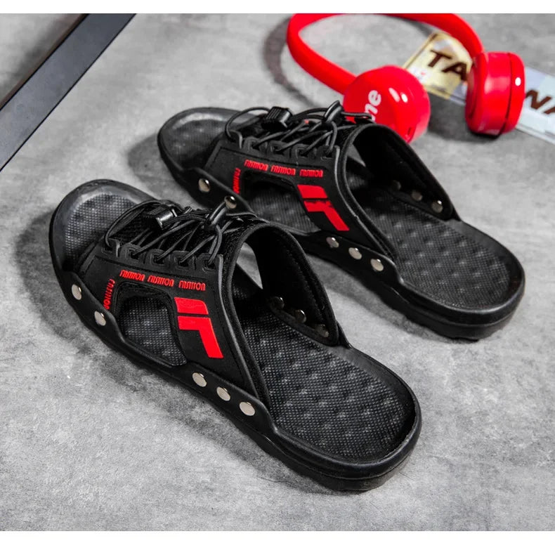 New men's sandals summer slippers leather face lazy shoes trend breathable beach shoes