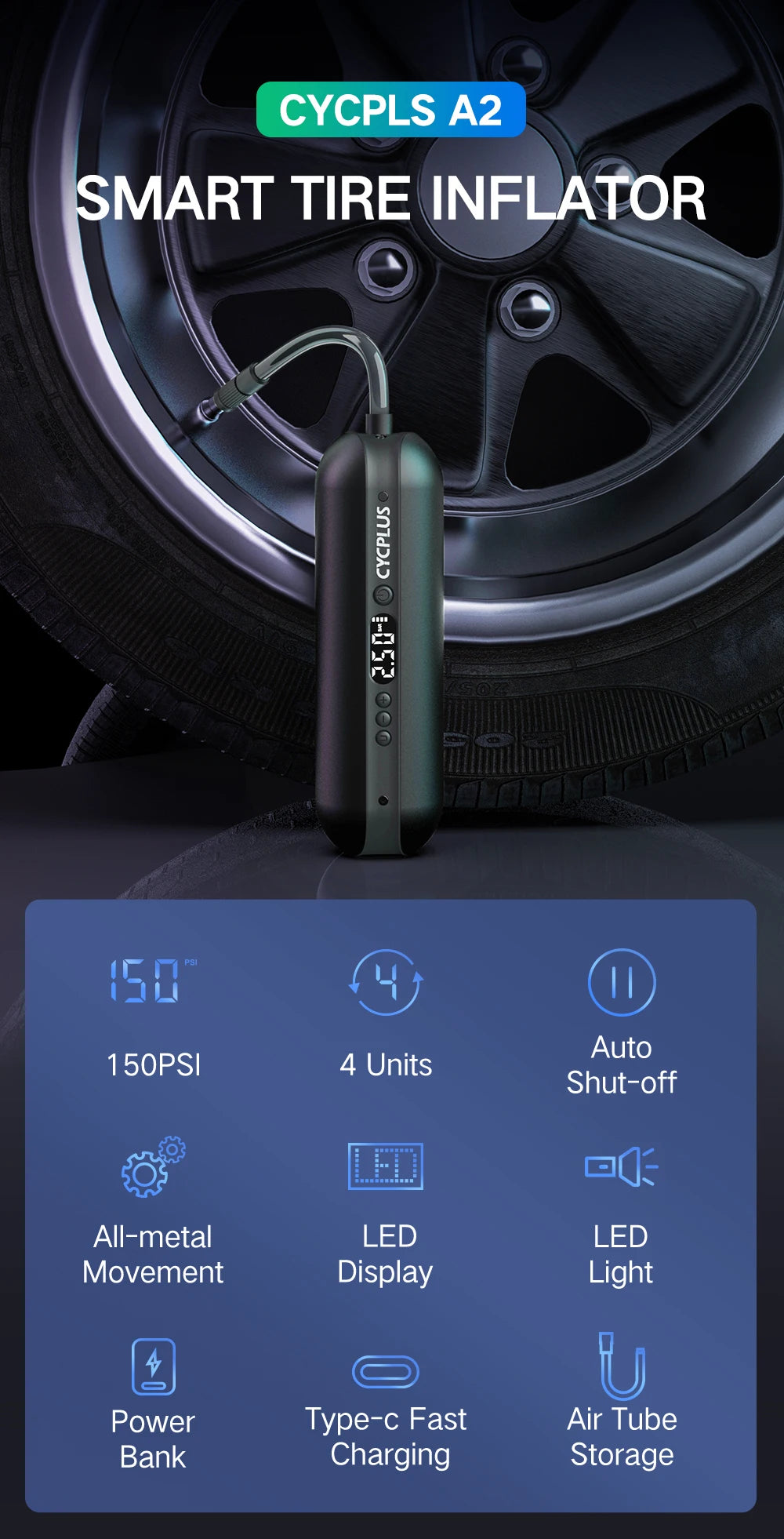 CYCPLUS Electric Bike Pump High Pressure Portable Inflator Power Bank Hand Pump for Car Tyre MTB Foot Ball Bicycle Accessories