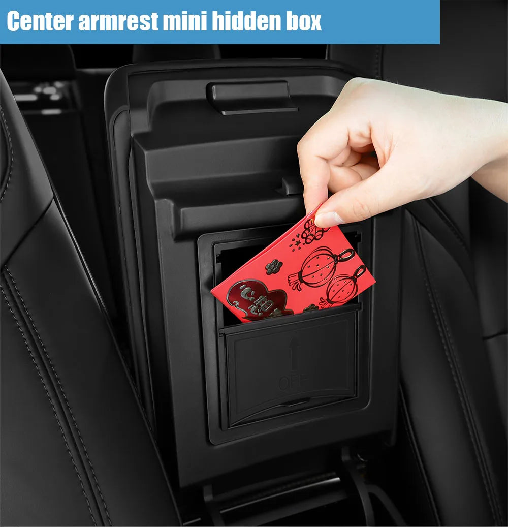 Car Storage Box For Tesla 2023 Model Y 2024 Model 3 Center Armrest Hidden Box Cup Holder Console Organizer Car Box Accessories