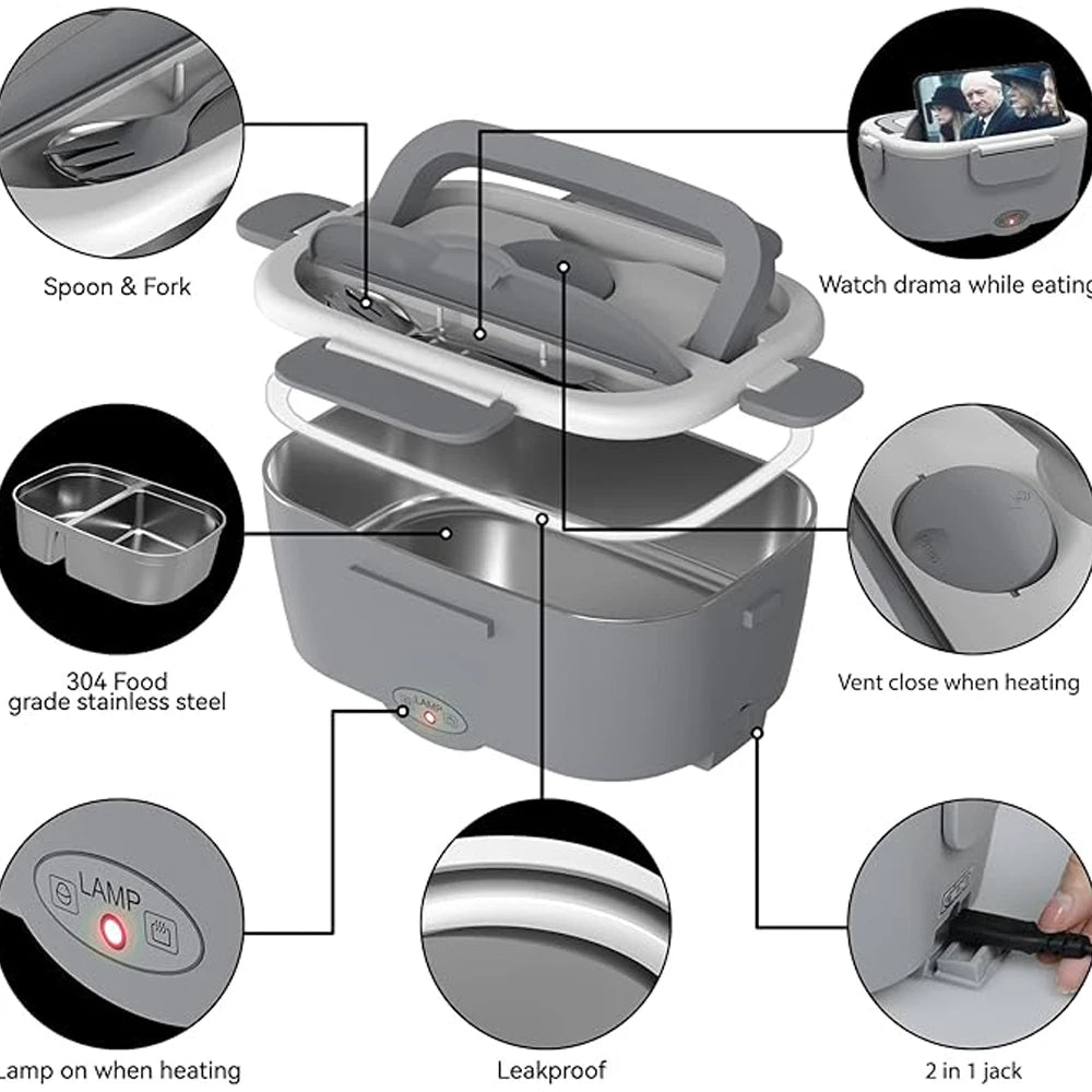 Electric Lunch Box Food Heater for Work Food Warmer for Car Truck Outdoor Containers Potable Heating lunch Box Adults Camping