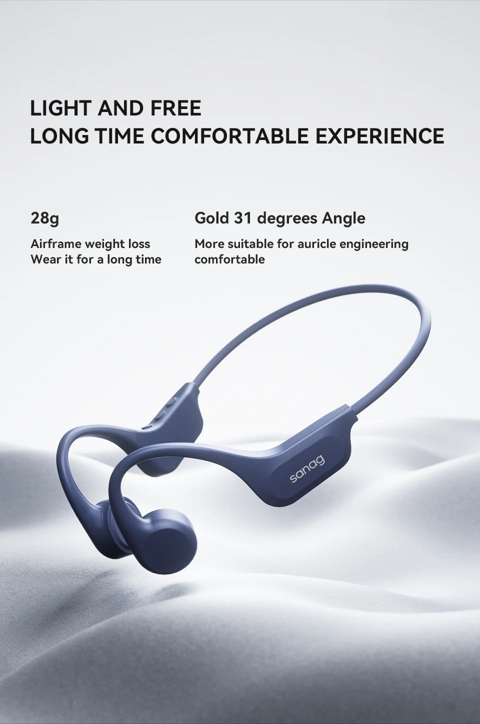 Sanag B60 True Bone Conduction Wireless Earphone Swimming Riding Bluetooth Headphones 64GB Memory MP3 Music Playback Earbuds