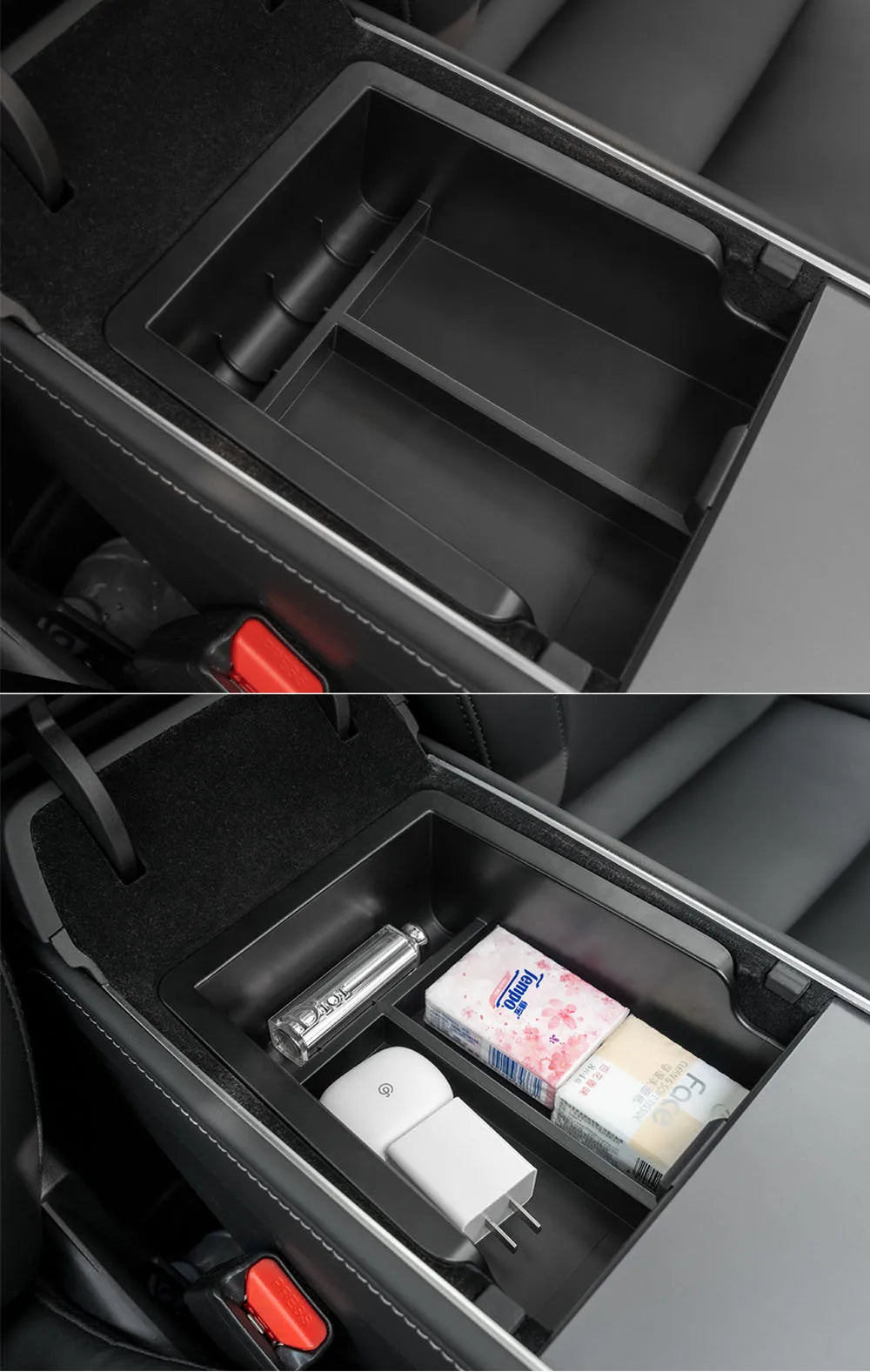 Car Storage Box For Tesla 2023 Model Y 2024 Model 3 Center Armrest Hidden Box Cup Holder Console Organizer Car Box Accessories