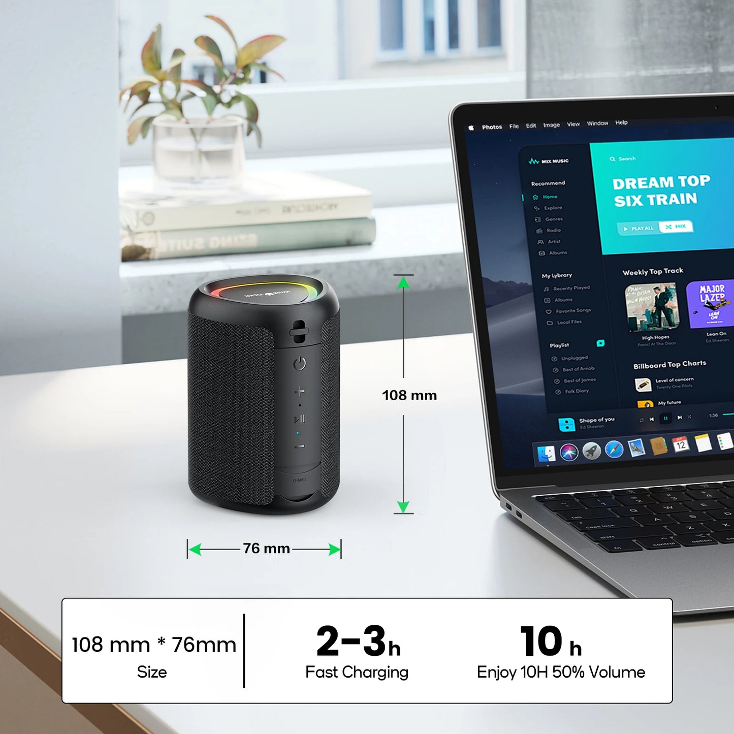 WISETIGER A46 Mini Portable Bluetooth Speaker Amazing Bass Sound Box BT5.3 Wireless Speaker with LED Light, TF Card Slot &AUX-IN