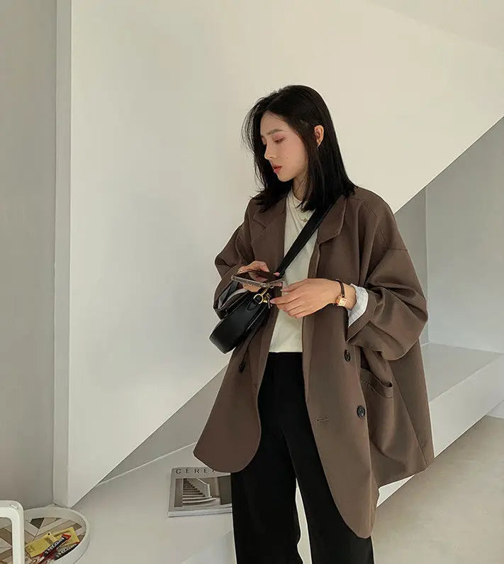 Women's Large Blazer Coats Spring Autumn Fashion Korean Version Loose Top Coat Office Work Clothes Grace Fall Jacket for Women