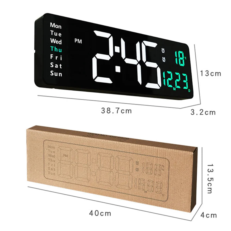 Wall-mounted Digital Wall Clock With Remote Control Large Wall Clocks Temp Date Week Display Power Off Dual Alarms Table Clock